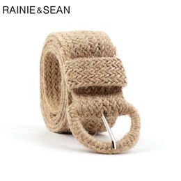 RAINIE SEAN Tressé Ceinture pour Femmes Kaki Casual Style Bohème Tissé Chanvre Corde Cire Lin Lin 220712