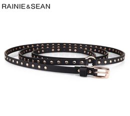 Rainie sean punk rock ceintures pour femmes rivets noirs Femmes ceinture streetwear mince extra long 190cm dames dames boucle boucle en cuir ceinture 210322864656