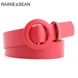 Rainie Sean Round Buckle Belts for Women No Hole Solid Red Pink Ladies Taille Belts High Fashion vrouwelijke kleding Accessoires G220301