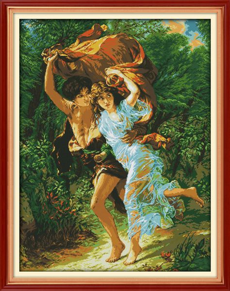 Peinture de décoration d'intérieur sexy pour garçon et fille, ensembles de broderie au point de croix faits à la main, imprimés comptés sur toile DMC 14CT / 11CT