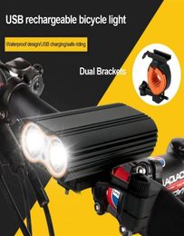 Regendichte Fietsverlichting 2 T6 LED Lumiere velo USB Oplaadbare Led-lamp Zaklamp Zaklamp Fietsen Sport Veiligheid Fietsen Achterlicht237F6188681