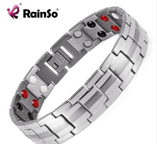 Rainso bijoux de mode guérison sapin magnétique titane Bio énergie Bracelet pour hommes pression artérielle accessoire Bracelets en argent