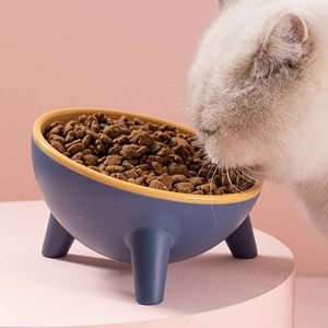 Bols de chats en plastique surélevé rond les aliments ronds et les bols d'eau pour les chats et les petits chiens mangeur de compagnie surélevé