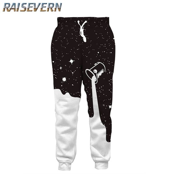 RAISEVERN Joggers hommes pantalons de survêtement drôle galaxie verser du lait impression 3D pantalon noir blanc ample pantalon décontracté pantalons Hombre