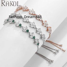 RAKOL BP5124 señora moda plomo circón diamante brazalete pulseras plata esterlina cobre plateado joyería fina pulseras ajustables