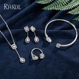 Rakol trendy vierkante ketting oorbellen ingesteld voor vrouwen waterdruppel kubieke zirkonia bruids bruiloft sieraden sets 240401