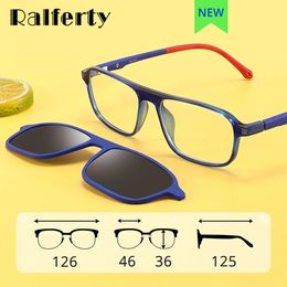 RALFERTY 2 In 1 Kinderzonnebril Magnetische clip op bril Frames Kid kind Liepglas frame Recept Myopia Optic 0 Diopter 240417