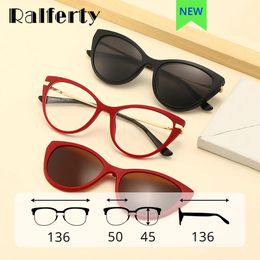 Ralferty 2 en 1 Vintage Cat Eye Sunglasses Sungasses Femmes Clips aimant sur des verres 0 Dioptre Cadre de prescription Lunes Sun pour femmes 240521