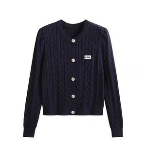 Ralph Pony – Cardigan tricoté à manches bulles pour femme, haut court, pull-over, col rond, broderie, pâte frite, début d'automne