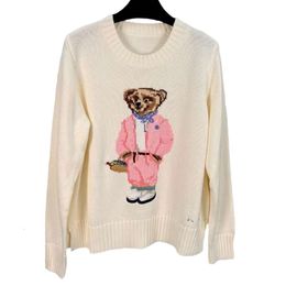 Ralphs Designer Laurens Sweater Top Nieuwe Cartoon Roze Borduren Beer Katoenen Trui Trui Dames Los en Comfortabel