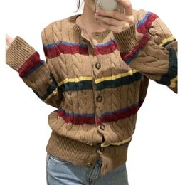 Ralphs Designer Laurens Pull Top Qualité Poney Cardigan Fried Dough Twists Pull Rainbow Stripe Tricot Manteau Automne Et Hiver Nouvelles Femmes