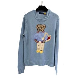 Ralphs Designer Laurens Trui Topkwaliteit Still Herfst/Winter Nieuw Puur Katoen Geborduurd Kleine Beer Casual Knitwear Los en Comfortabel