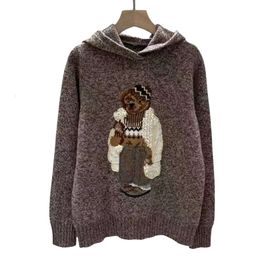 Ralphs Designer Laurens Suéter de alta calidad Todavía Sur Otoño / Invierno Nueva camisa con capucha mezclada de lana y cachemira con osito bordado