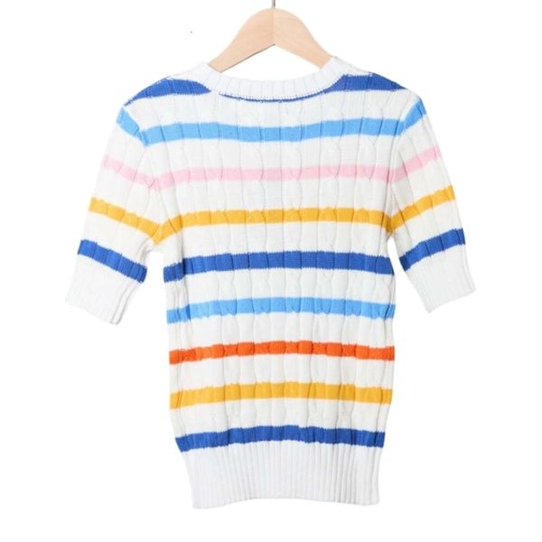 Ralphs Designer Laurens Pull Top Qualité Début Printemps Poney Logo Pull Rainbow Stripe Twisted Fleur Tricoté Pur Coton Tricot
