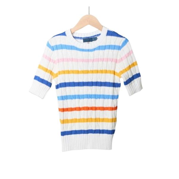 Ralphs Designer Pull Lawrence Original Qualité Début Printemps Poney Logo Pull Rainbow Stripe Twisted Fleur Tricoté Pur Coton Tricot