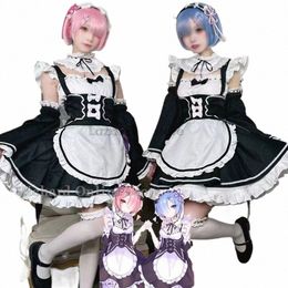 Ram Rem Lolita Maid Cosplay Costumes Perruque Pecula Robe Anime Re: zéro Kara Hajimeru Isekai Seikatsu Cosplay Halen Maid Dr Z5Mt #