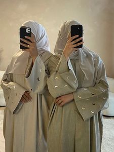 Ramadan 2024 Abaya Collection lin Open Abaya avec manches de chauve-souris Lune broderie Dubaï Islamic Saudi Femmes Abayas lâches Non Hijab 240422