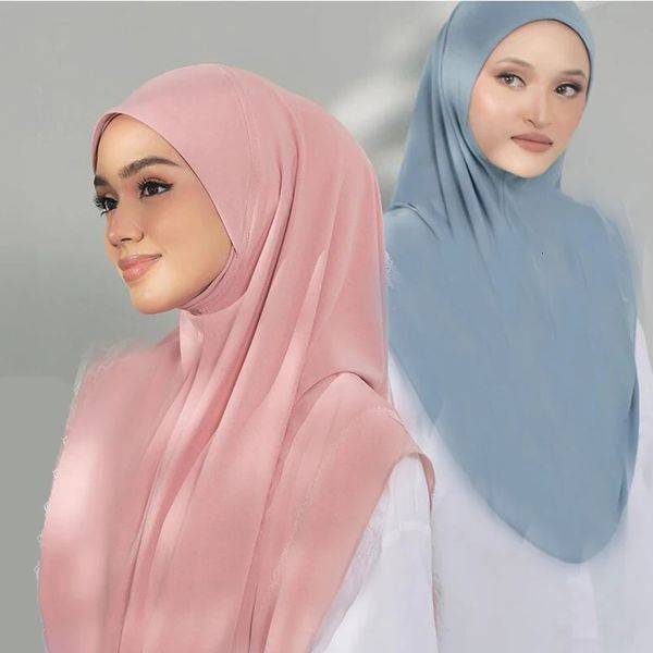 Hijabs en mousseline de mousseline Ramadan pour femme Hijabs instantanés avec Cap Khimar Islam Muslim Jersey Head Scarf Headraps Muslim Women Clothing 240419