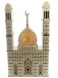 Calendario de cuenta regresiva de Ramadán DIY Adorno de madera Eid Mubarak Cajón de madera Decoración para fiestas en el hogar Artesanía diseñada para musulmanes W2203305320712