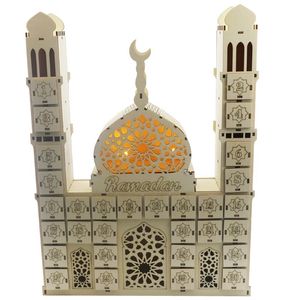 Calendario de cuenta regresiva de Ramadán DIY madera Eid Mubarak ornamento cajón de madera decoración de fiesta en casa artesanías diseñadas para musulmanes W220330