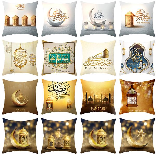Décoration De Ramadan, taie d'oreiller pour canapé, imprimé musulman, lune, étoiles, château, taie d'oreiller islamique Eid Mubarak, housse de coussin pour voiture, Funda De Almohada De Ramadan Musulman