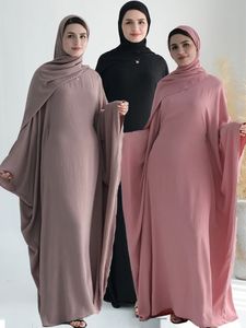 Ramadan Eid Cotton Linen Khimar Abaya Set Dubai Muslim SetS Hijab Dress Kaftan Abayas Caftan Marocain Femme Vestidos Para Mujer 240529
