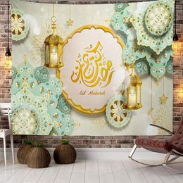 Ramadan Eid Decorations Moslim Tapestry voor Eid Achtergrond Wall Hangende Islamitisch ornament 3d Ramadan Home Decoration Tapestry 240409