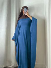 Ramadan Eid Khimar Linen papillon Batwing Abaya Dubai Luxury Turquie Islam Muslim Kaftan Modest Robe pour femmes Ka Damen 240410