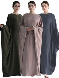 Ramadan Eid Linen Batwing Butterfly Sleeve Abaya Dubai Luxury Muslim Jersey Hijabs Kaftan Robe pour femmes Ka Vestidos 240423