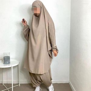 Ramadan Eid abayas musulmanes pour femmes 2 pièces vêtement de prière jilbab avec pantalon Abaya ensemble vêtements islamiques long khimar avec sleeve2182