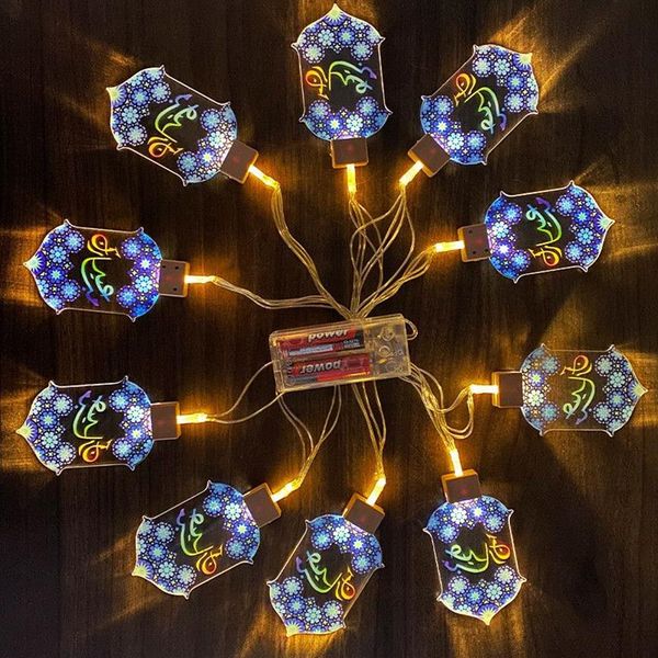 Lumières Led pour fête du Ramadan, étoile, mosquée, lumière à huile, lanterne Eid Mubarak, cordes, événement musulman islamique, décoration de maison, 247P