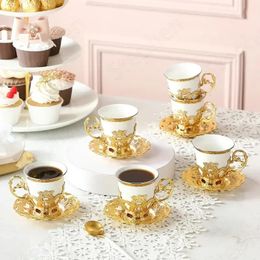 Ramadan Golden Border Turkish Coffee Cups European Classical Placing Ceramic Cup and Saucer Set Afternoon Tea 240518