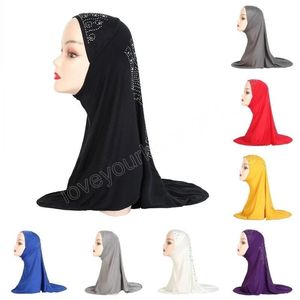 Ramadan Islamitische Arabische femme Rhinestone tulband wrap headscarf cap eid moslim dames uit één stuk vaste kleur hijab hoed hoofddekweer