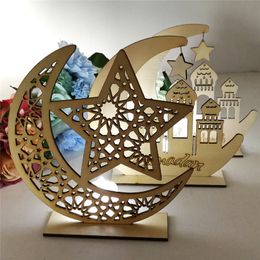 Ramadan Kareem Decoratie Houten Craft Moon Desktop Ornament Eid Mubarak Party Gunst Eid Al-Fitr Ramadan Mubarak Home Decor
