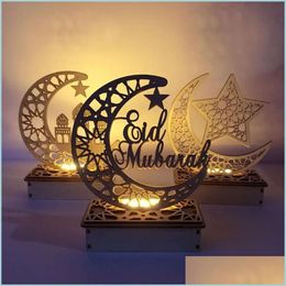 Ramadan Mubarak Décoration Party Eid Decorations for Home Moon LED Cougies Light Wooden plaque suspendue DÉCORS ISLAM MUSLISME ÉVÉNEMENT PAR DHMHL