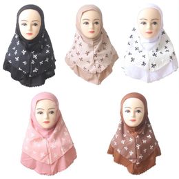 Pañuelo de oración para niños musulmanes de Ramadán, hiyab de una pieza con estampado suave para niños, hijab árabe islámico Eid, chales tipo turbante para niñas