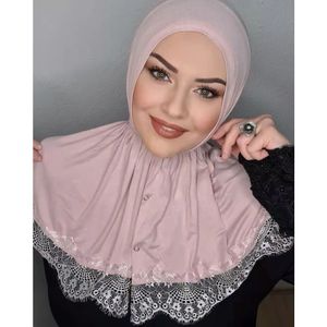 Ramadán Moda musulmana encaje Modal Hijab Abaya Hijabs para mujeres Jersey vestido cabeza bufanda turbante sombrero instantáneo islámico arrugado chal