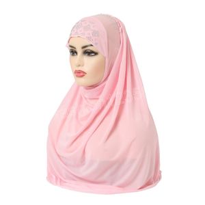Ramadan moslimvrouwen hoogwaardige strass pull on instant hijab volledige dekking cap tulband islamitisch gebed sjaalhoofdscarf