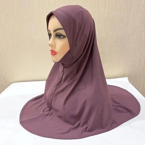 Ramadan Femmes musulmanes Hijab Arabie Couverture complète Head Wraps Châles Couleur solide Kerchief Islam Prayer Scarf One Piece Amira Headscarf 240327