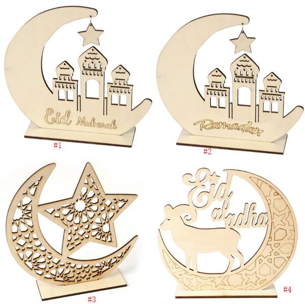 Decoración de madera de Ramadán, adorno islámico musulmán EID MUBARAK para el hogar, Ramadán DIY, Luna hueca, estrella, oveja SN5048
