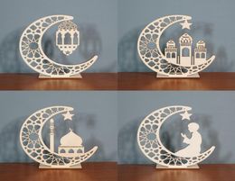 Ramadan en bois décoration islam musulman Eid Ramadan Diy Moon Star Tabletop Ornaments Home Office Party décor6986572