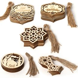 Ramadan houten ornament eid mubarak moslim ramadan maan ster hanger houten handwerk ornamenten voor eid al-fitr 10pcs / set