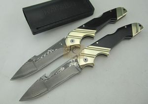 RAMBO DK044 GROOT vouwmes 100% handgemaakt Damascus stalen blad messing + hoorn handvat met lederen huls voor het opzoeken van camping EDC-tool