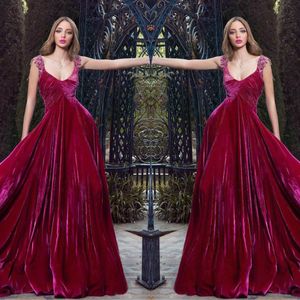 Rami Salamoun Red Prom Dresses A Line Ronde Hals Kant Applicaties Beaded Fluwelen Avondjurken Formele Designer Party Jurken
