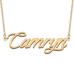 Collier avec nom Camryn en or avec pendentif personnalisé pour femmes et filles, cadeau d'anniversaire pour enfants, meilleurs amis, bijoux en acier inoxydable plaqué or 18 carats