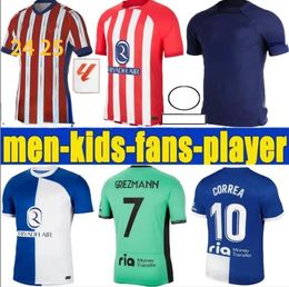 24 25 Soccer Jerseys Morata Griezmann Memphis 2024 2025 120th M.llorente Correa Koke Atletico Madrids Camisetas de Futbol lemar Carrasco Men Kids Kit Kit Football Shirt