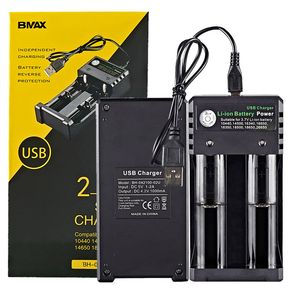 Cargador dual de batería 18650 con cable USB 2.0 Lion 2 Slot Baterías de litio para 20700 26650 18350 14500 32650