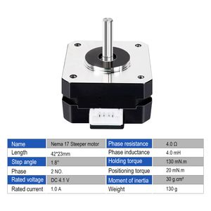 Rampas 47 mm NEMA 17 Motor paso a paso 12V 4-LEAD 42 Motor NEMA17 Paso Motor con 1000 mmxh2.54 Cable para la extrusora CNC Motor de impresora 3D