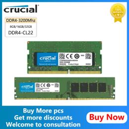 Rams 100% d'origine cruciale Mémoire d'ordinateur portable PC RAM RAM DDR4 SODIMM 3200MHz RAM 8 Go 16 Go 32 Go Cl22 Mémoire de bureau non tampon