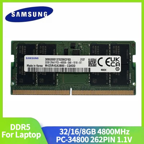 RAMS 2 / 1PCS SAMSUNG ordinateur portable Memoria DDR5 32 Go 16 Go 8 Go RAM 4800MHz PC534800 1.1V 262 PIN pour ordinateur